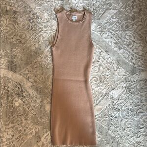 Rhythm Tan Bodycon Mini Dress Mock Neck Sleeveless